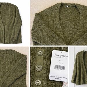Free People Moss Green Chunky Knit Cardigan Size M NWT